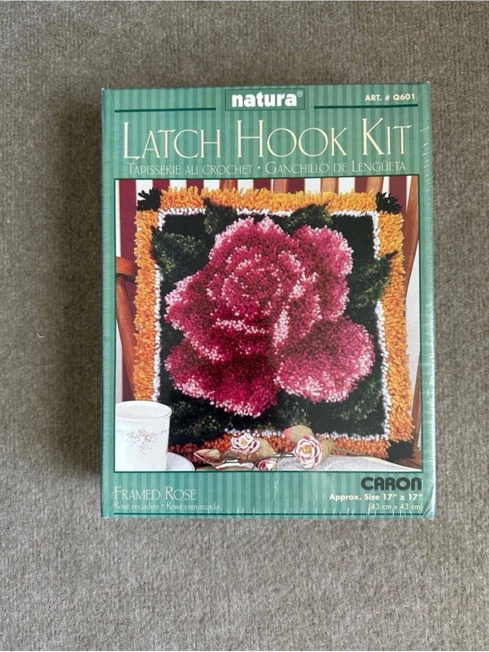 Natura Latch Hook Kit - Framed Rose 17"x 17" New